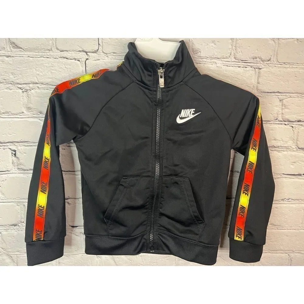 Nike Toddler Logo Taping Track Lightweight Jacket Full Zip Black‎ Yellow Red 3t